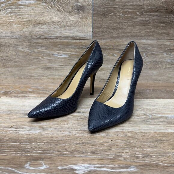 Anne Taylor Cynthia Blue Leather Lizard Embossed Heels Women's Size 8 - Picture 1 of 8